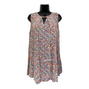 Umgee Red & Blue Paisley Sleeveless Tunic Keyhole Top Size S